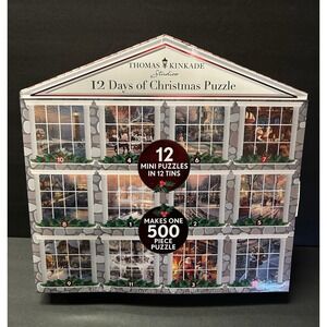 Thomas Kinkade 12 Days Of Christmas Mini Puzzles & Tins Makes 1 500 Piece Puzzle